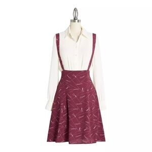 ModCloth burgundy scissor overall winner jumper suspender skirt 3X